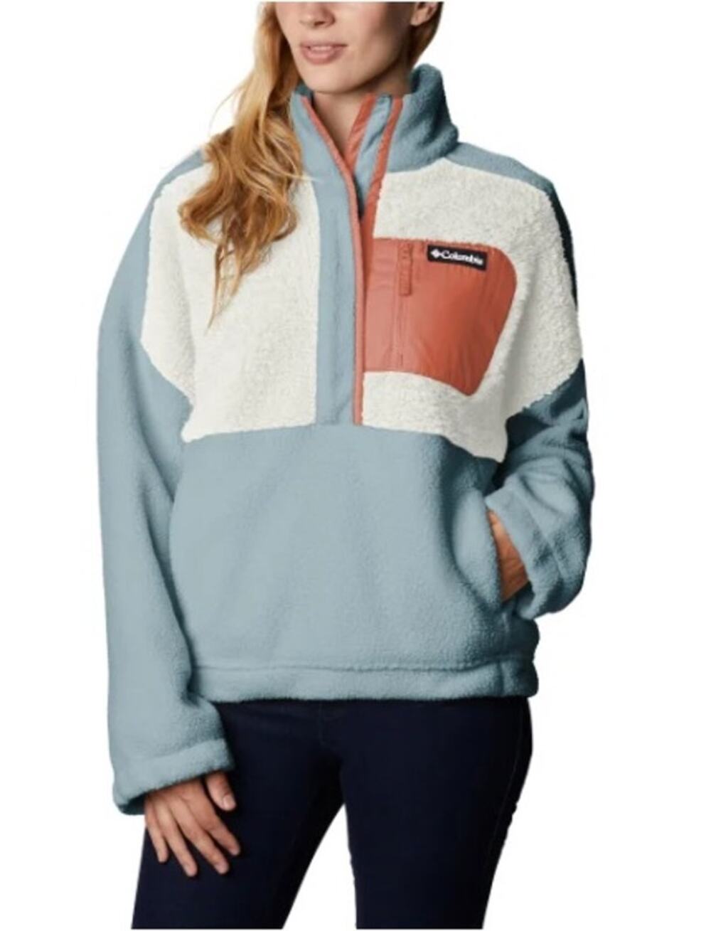 Columbia lodge Sherpa half snap sz XL fleece blue cream, orange outdoors cozy